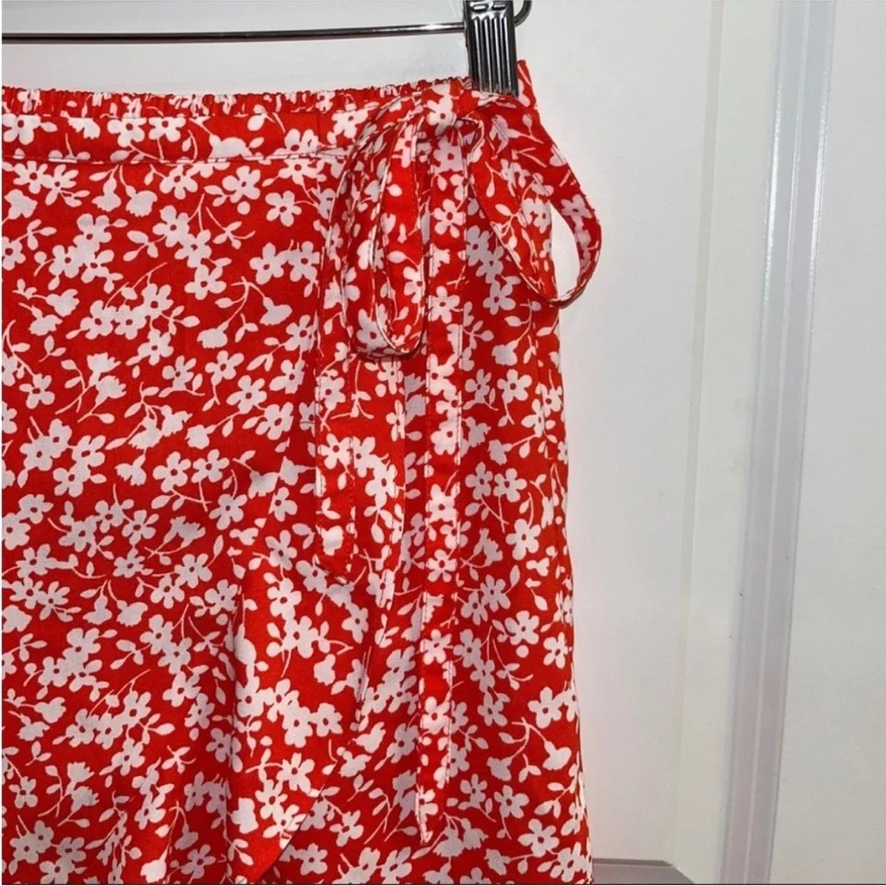 J.Crew Mercantile Floral Ruffle Tie‎ Waist Faux Wrap Mini Skirt Orange Women’s S